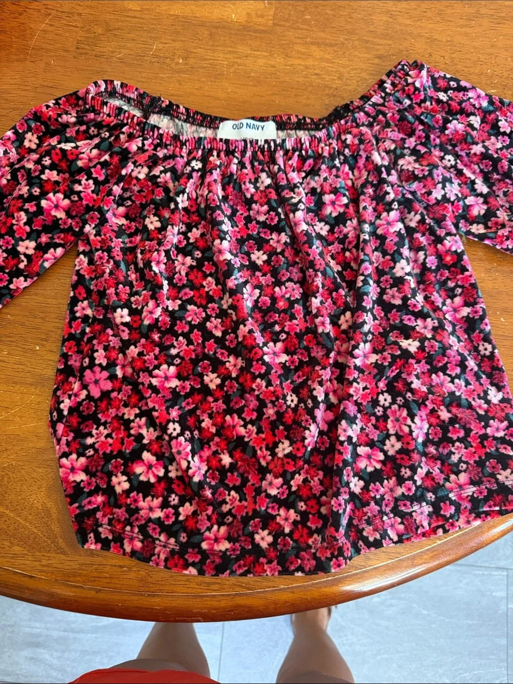 Old Navy Pink & Black Floral Off-Shoulder Top